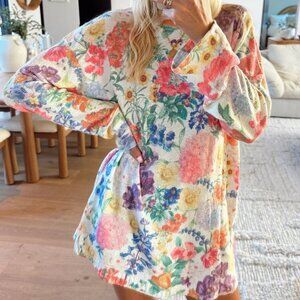 Show Me Your Mumu Ivory Botanical Floral Sue Cuffed Tunic Sweater Small-